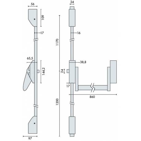 Fermeture anti-panique applique FLEXIT A, 2/3 points, barre 860, Argent