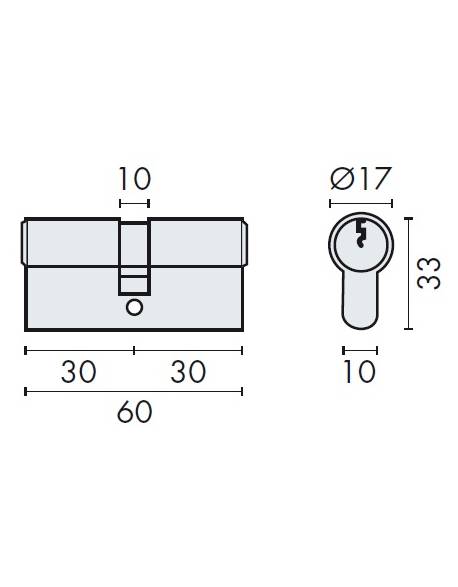 Cyl.euro.prémonté EXS 1000 2 entrées 30x30, nickelé mat sans clef
