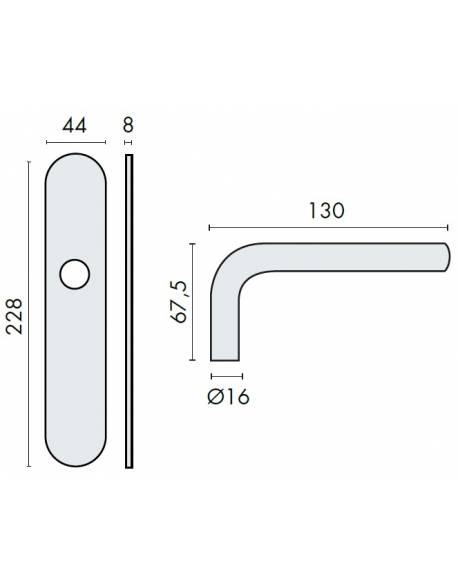 Paire de béquilles sur plaque LOGINOX L 16 mm fonction bec de cane, inox poli