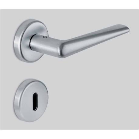 Paire de béquilles ROBOTRE sur rosace ronde, avec rosace clé L, chromé mat