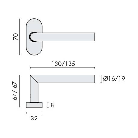 Paire de béq. sur rosaces ovales, modèle L90°19 mm Project 06. Epoxy noir