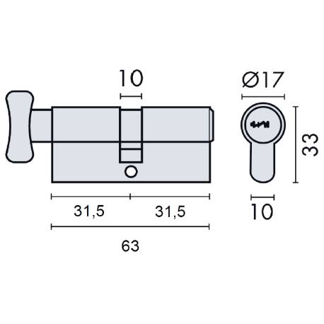 Cylindre européen EXS 4000 à bouton ovale 31.5x31.5 nickelé mat 3 clés