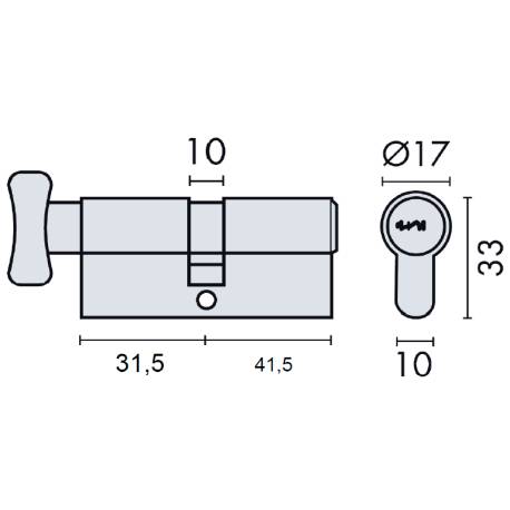 Cylindre européen EXS 4000 à bouton ovale 31.5x41.5 nickelé mat 3 clés