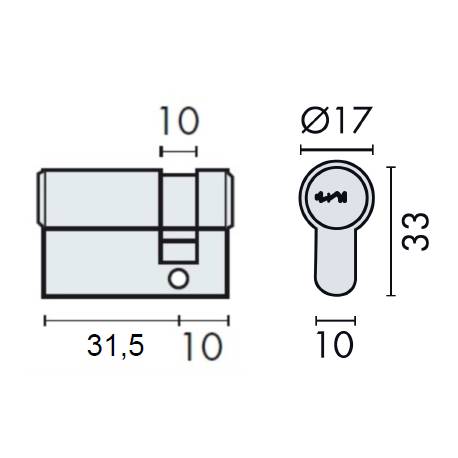 Demi cylindre européen EXS 4000 31.5x10 nickelé mat 3 clés
