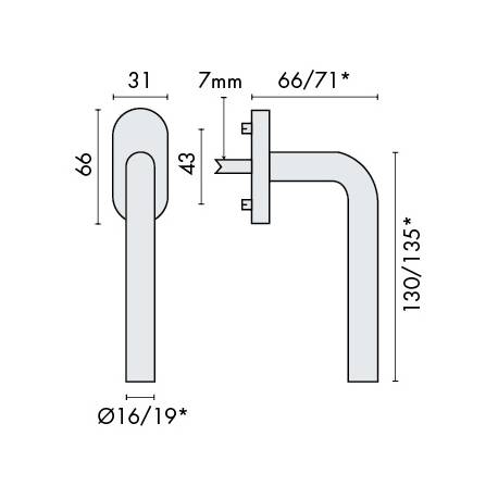Béquille de fenêtre L 16 mm modèle Project 01, . Inox brossé 304