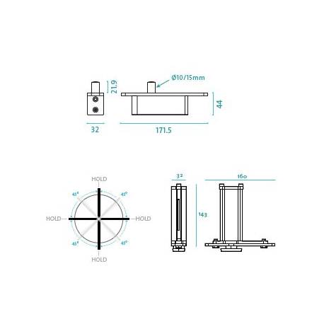 Ensemble pivot système ST/3 -G/TP70, plaque rectangulaire inox