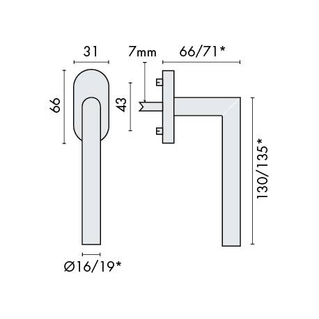 Béquille de fenêtre L90° D 19 mm modèle Project 06, . Inox brossé 304