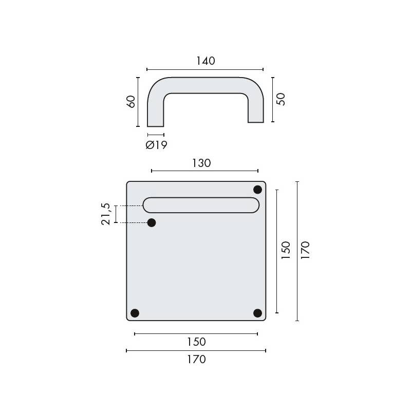 Paire de béquilles sur plaque U 19 mm fonction bec de cane, inox brossé 304 A/R