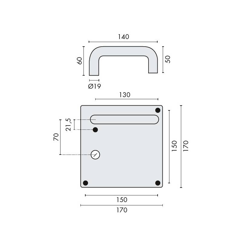 Paire de béquilles sur plaque U 19 mm fonction WC gauche, inox brossé 304 S/R