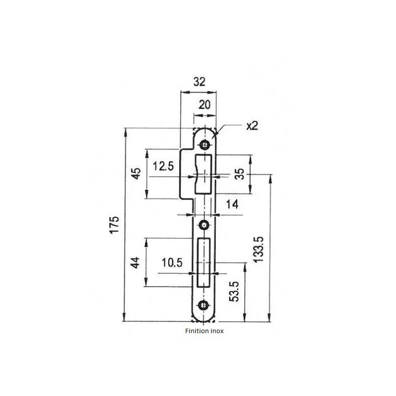 Gâche double empennage pour serrure EXS inox