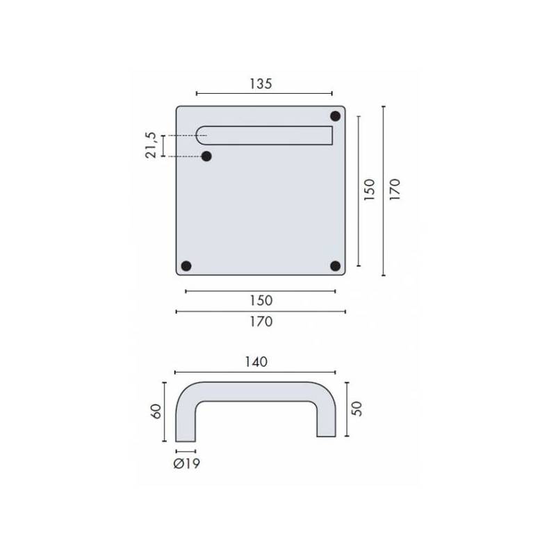 Paire de béquilles sur plaque U 19 mm fonction bec de cane, inox brossé 304 S/R