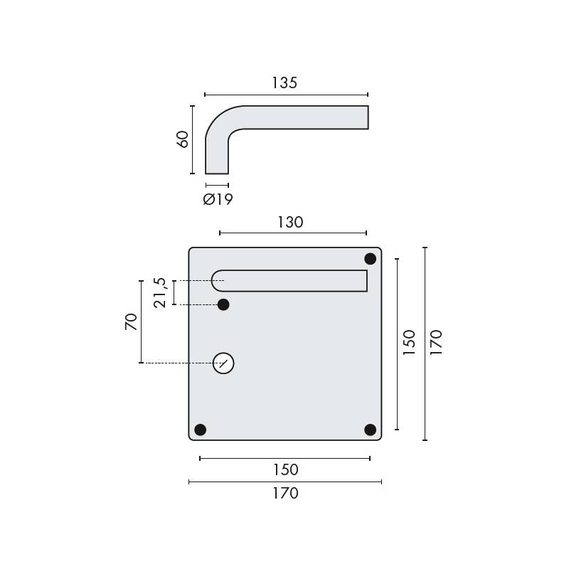 Paire de béquilles sur plaque L 19 mm fonction WC gauche, inox brossé 304