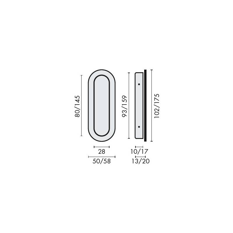 Cuvette ovale encastrée 58x175 mm, inox brossé 316