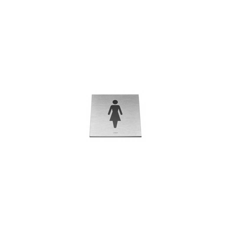Pictogramme carré à coller 86x86 mm, Femme, inox brossé 316