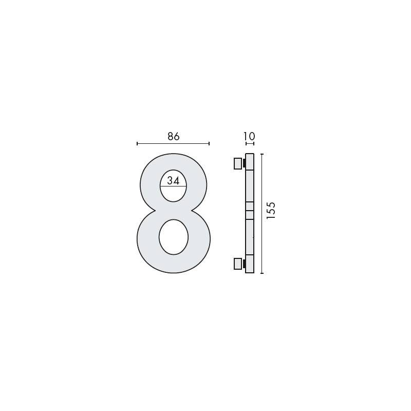 Pictogramme découpé à visser, chiffre 8, inox brossé 316