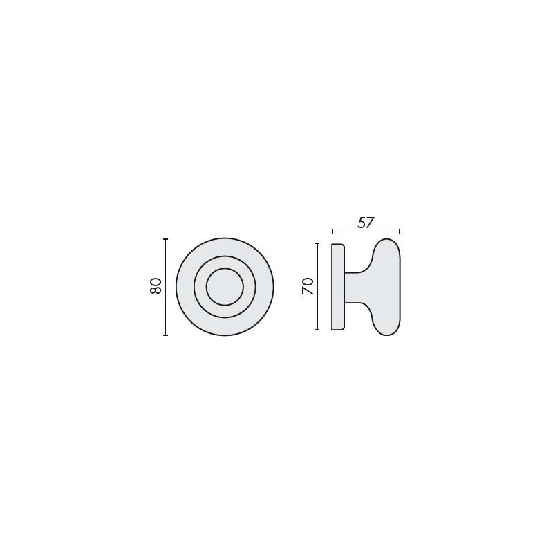 Bouton fixe ROUND 35, Ø 80 mm sur rosace ronde, chromé mat