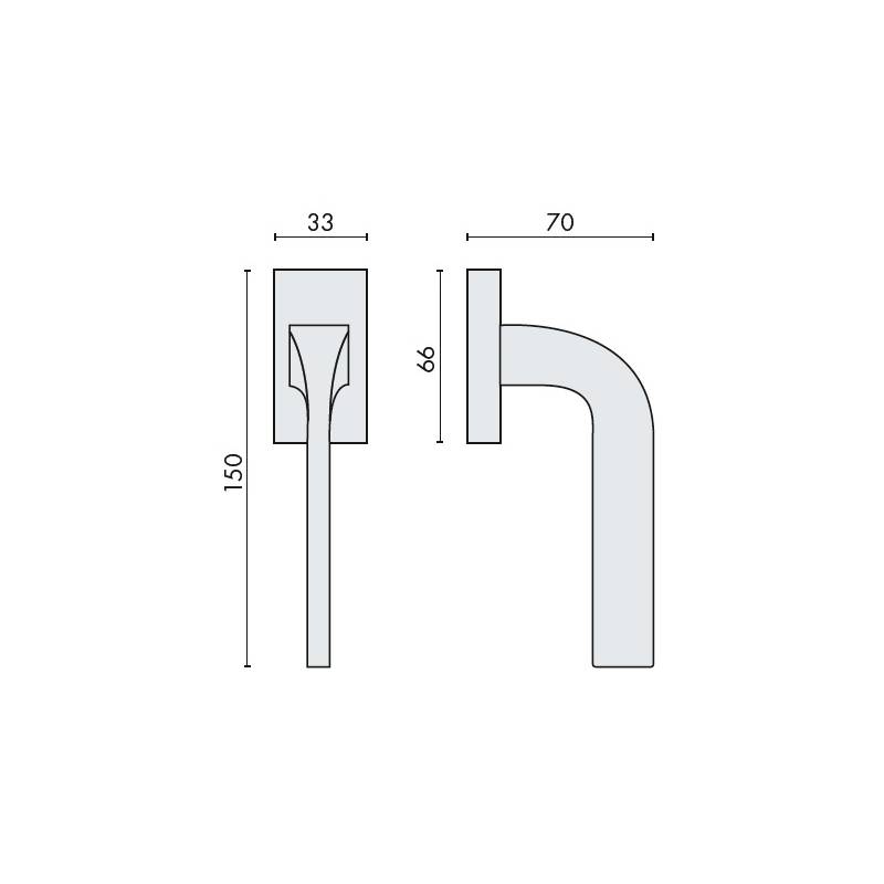 Béquille de fenêtre ISY sur rosace rectangulaire, chromé mat