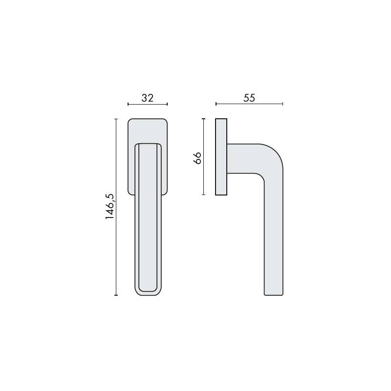 Béquille de fenêtre TECNO sur rosace ovale, chromé mat/chromé