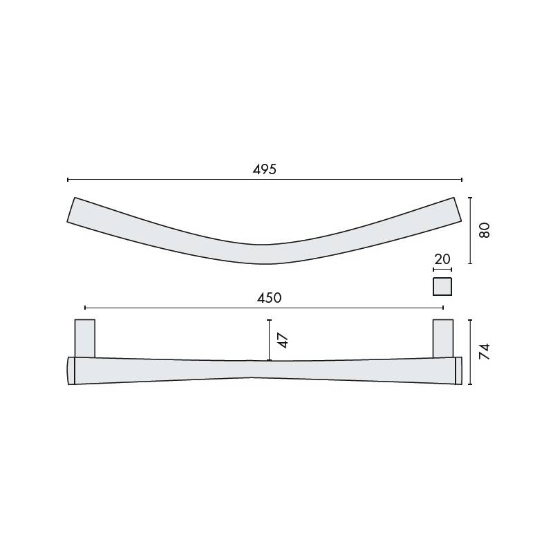Poignée de tirage déportée NOA-A, entraxe 450 mm, chromé