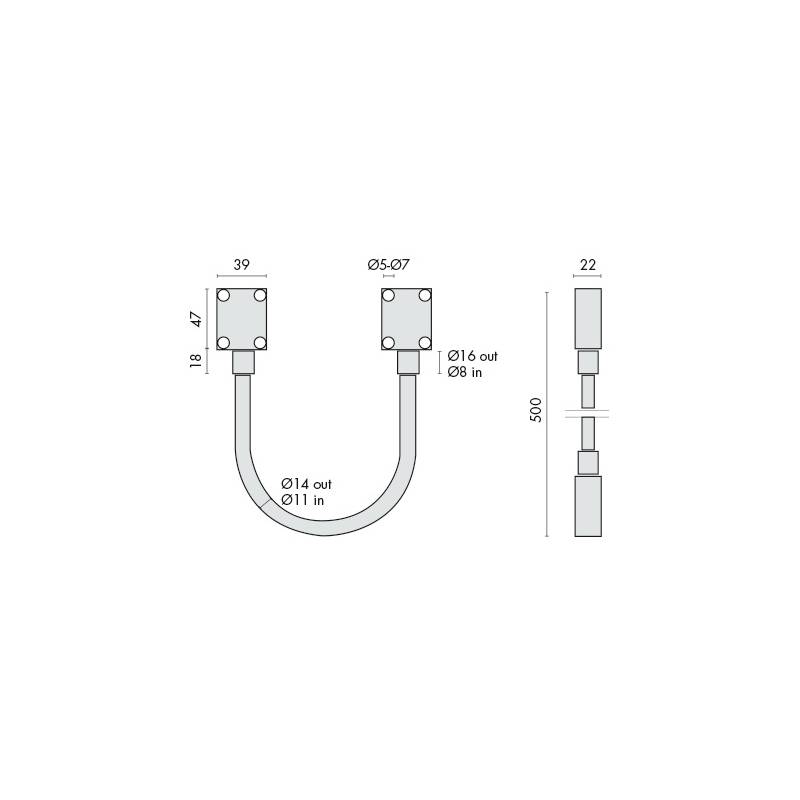 Passe câble en applique, longueur 518 à 725 mm, inox brossé 304