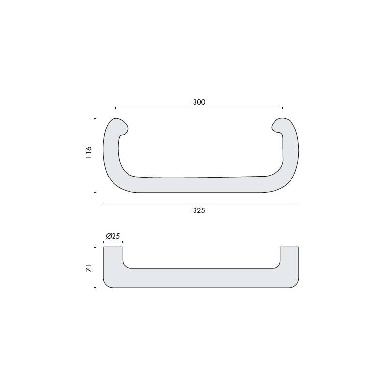 Poignée de tirage déportée U Ø 25 mm, inox brossé 304
