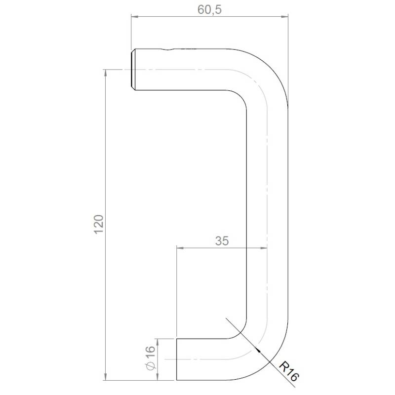 Unité de béquille U 16 mm, inox brossé 316