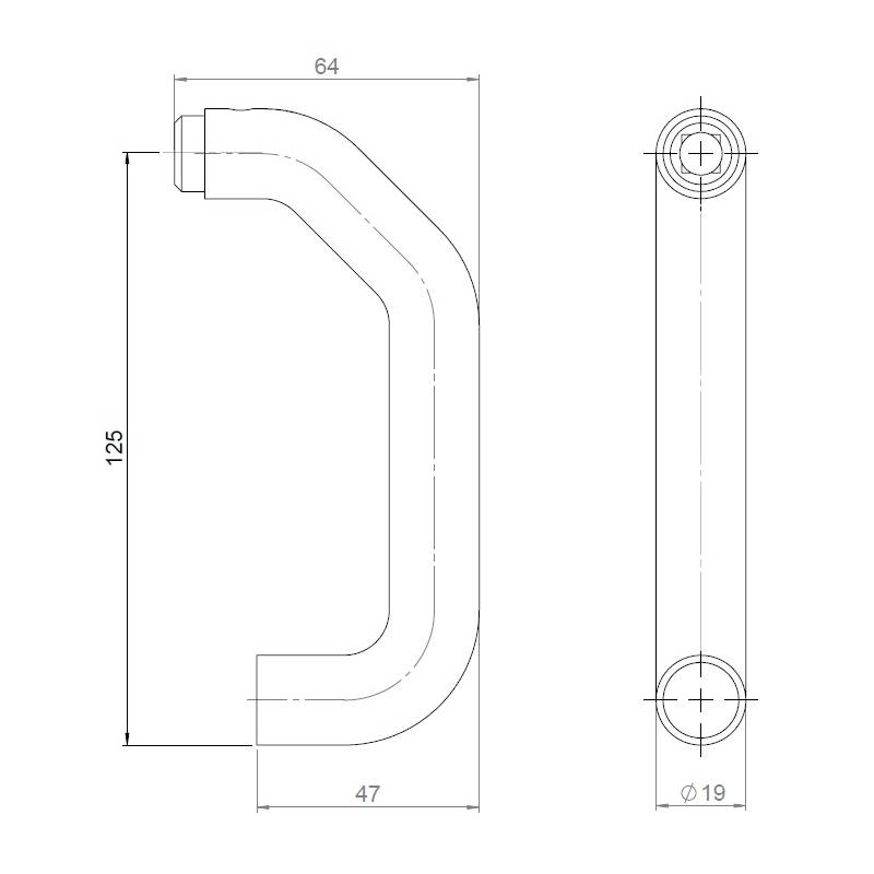 Unité de béquille UF 19 mm, inox brossé 316