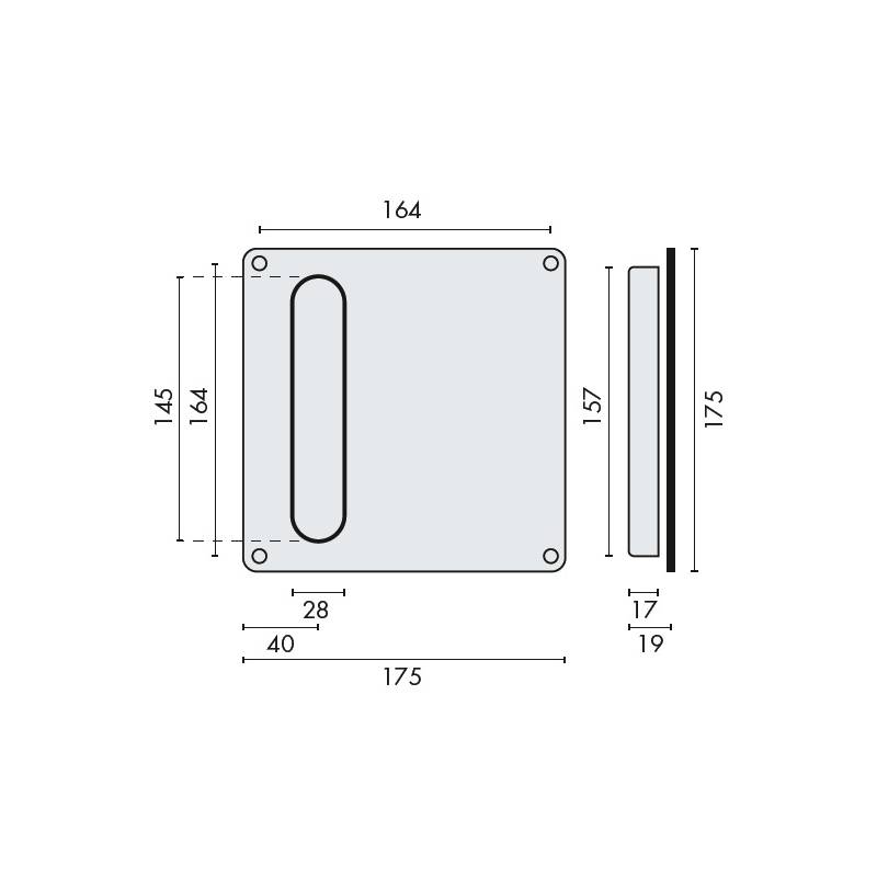 Cuvette ovale sur plaque carrée encastrée 175x175 mm, inox brossé 316