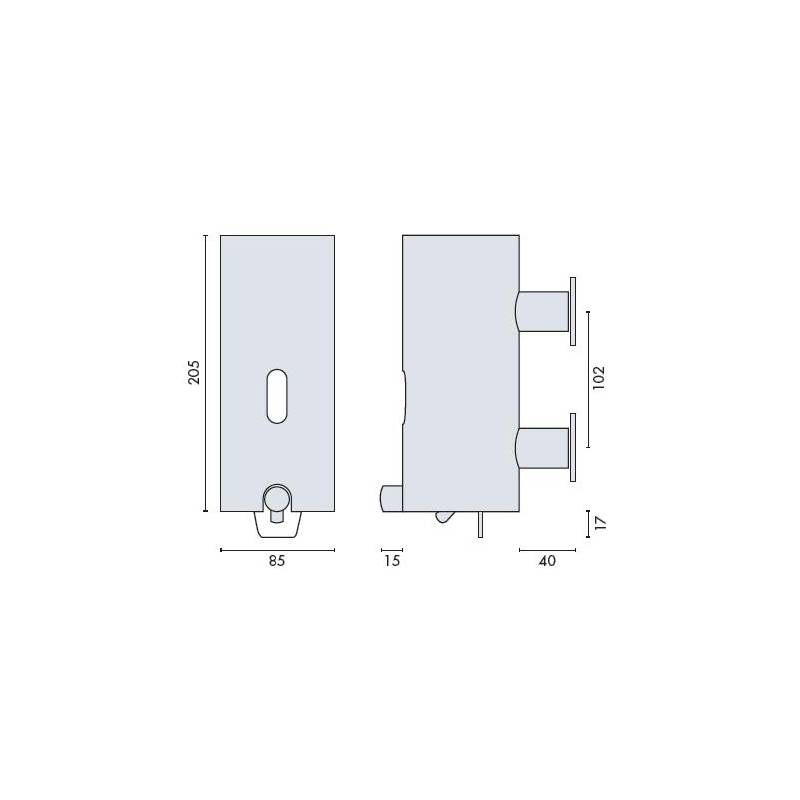 Distributeur de savon mural Ø 85x205 mm, contenance 350 ml, inox brossé 316