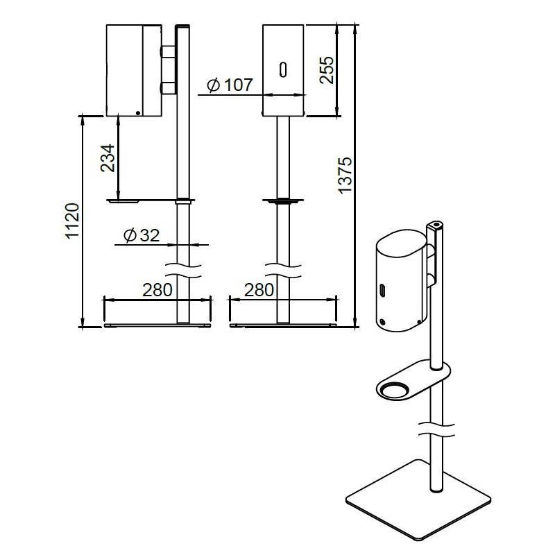 Distributeur automatique de gel hydroalcoolique 800ml, inox brossé 316
