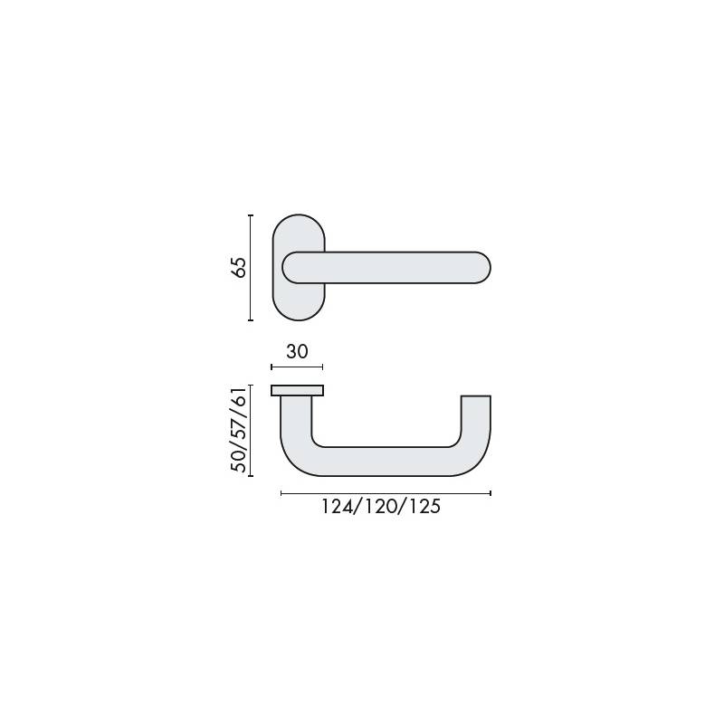 Paire de béquilles U 14 mm sur rosace ovale, inox brossé 316