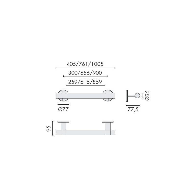 Barre de maintien PMR avec embouts droits, lg 859 mm, inox brossé 316