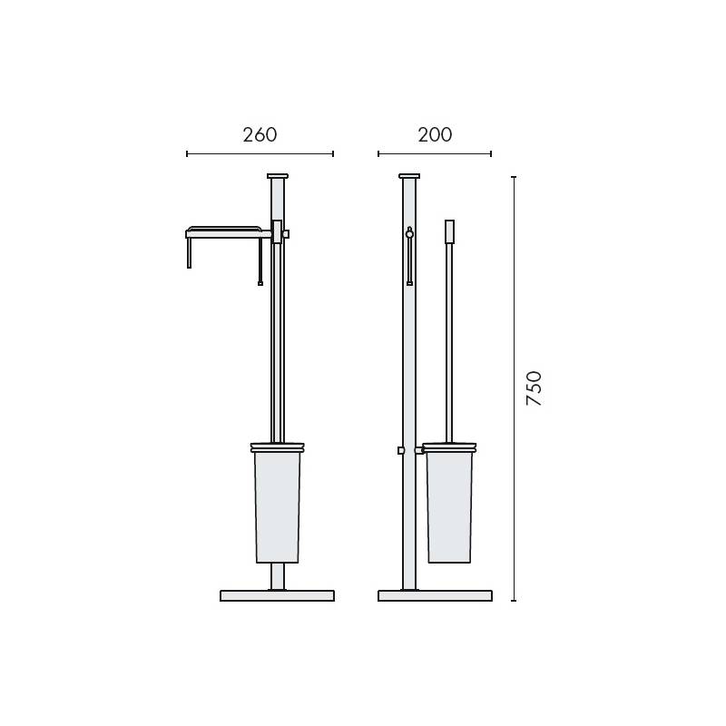 Console dérouleur papier WC et balai/brosse WC à poser, chromé/verre, PLUS