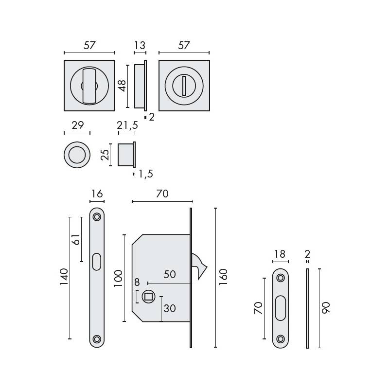 Cuvette encastrée OPEN SQ avec serrure, carrée 57 mm, chromé mat