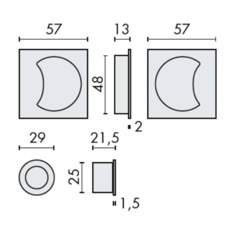 Cuvette encastrée OPEN SQ, carrée 57 mm, grafite mat