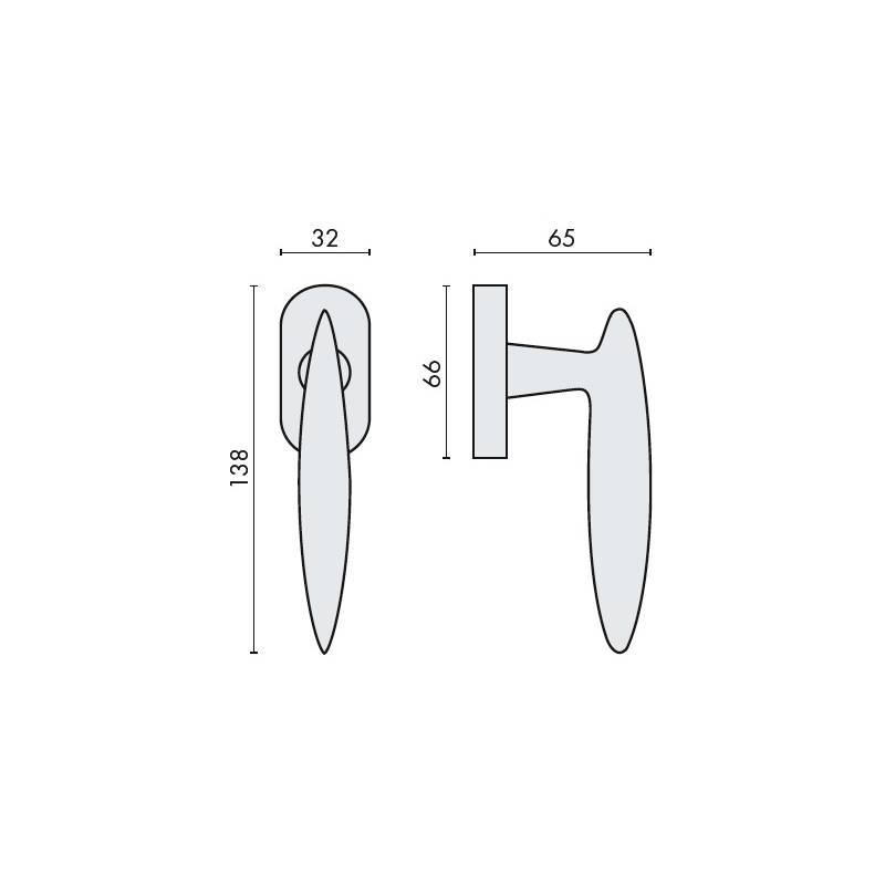 Béquille de fenêtre PEGASO sur rosace ovale, chromé mat