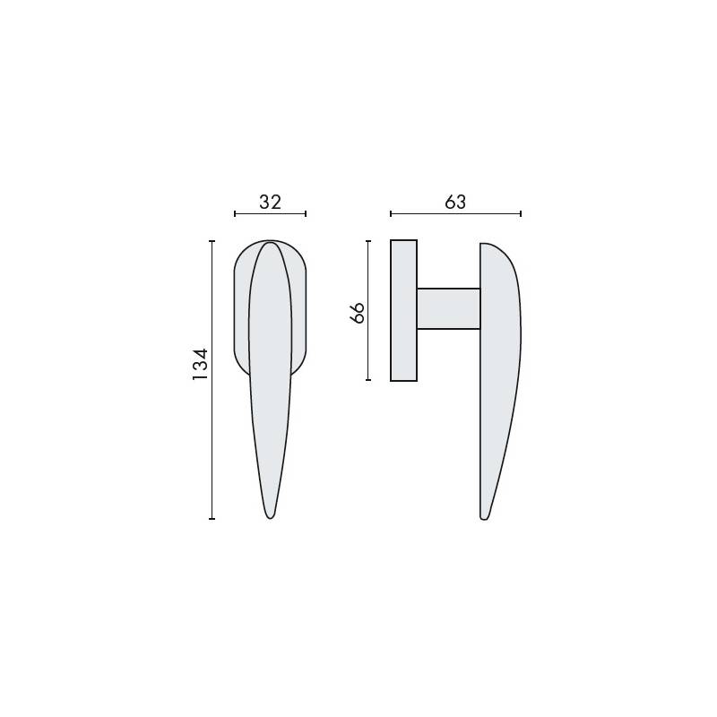 Béquille de fenêtre WING sur rosace ovale, laiton poli