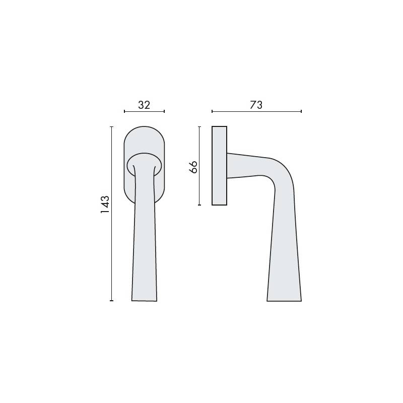 Béquille de fenêtre TENDER sur rosace ovale, chromé mat