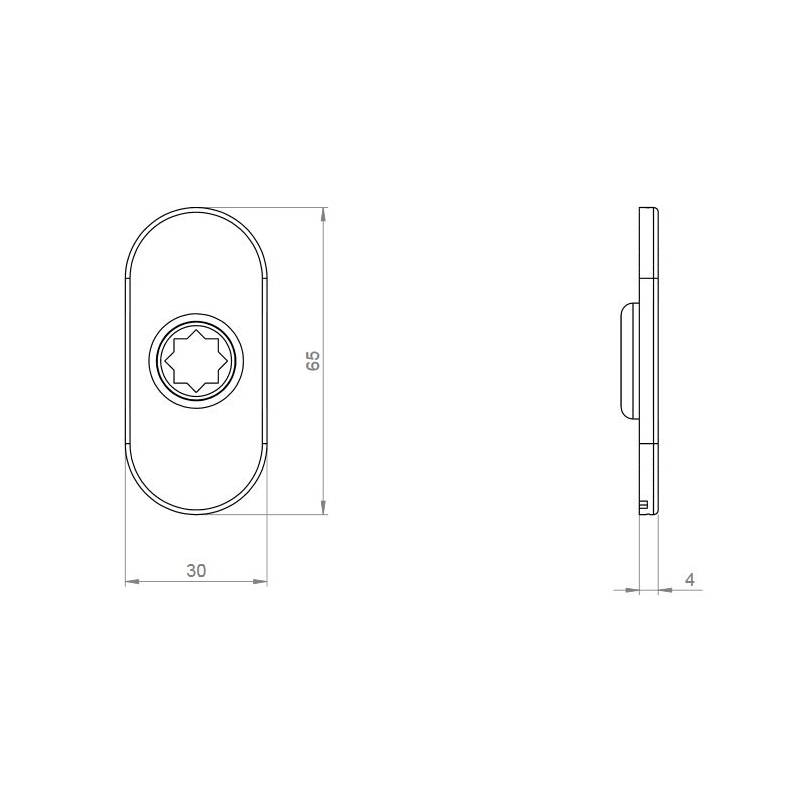 Paire de rosaces ovales, bec de cane 19 mm, entraxe 50 mm, inox brossé 316