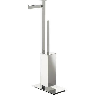 Console dérouleur papier WC et balai/brosse WC, gauche, chromé, UNITS