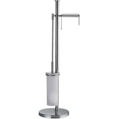 Console dérouleur papier WC et balai/brosse WC à poser, chromé/verre, PLUS
