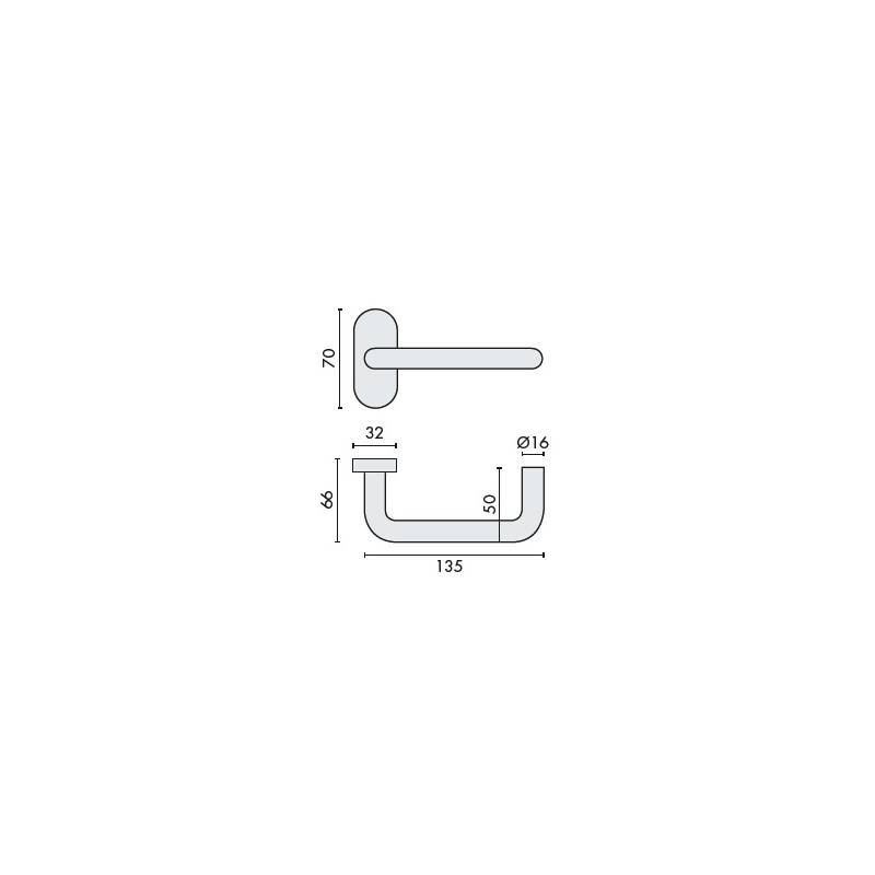 Paire de béquilles U 16 mm sur rosace ovale, inox brossé 304
