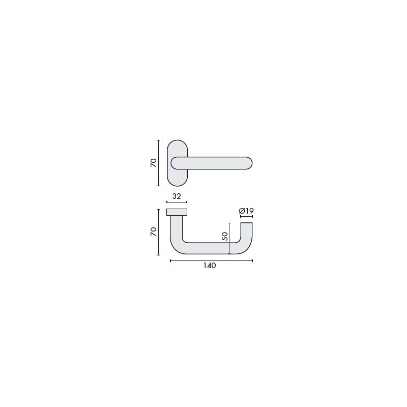 Paire de béquilles U 19 mm sur rosace ovale, inox brossé 304