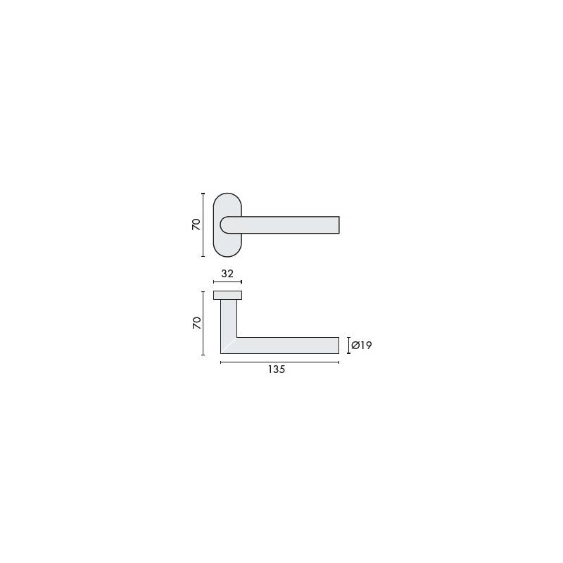 Paire de béquilles L90° 19 mm sur rosace ovale, inox brossé 304