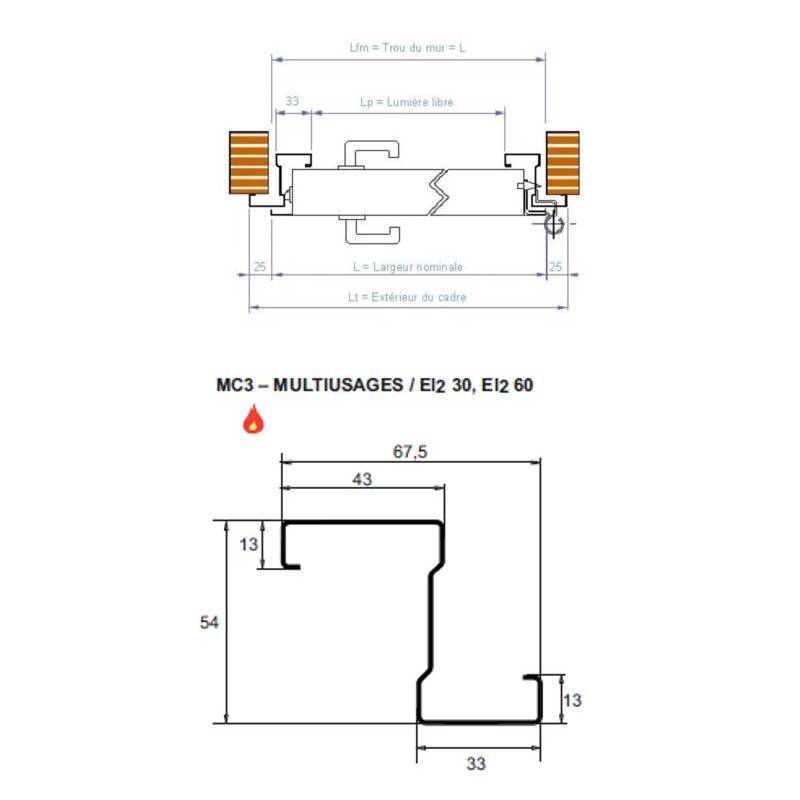 Bloc-porte métallique Rever multi-usages non feu, 890x2050 mm