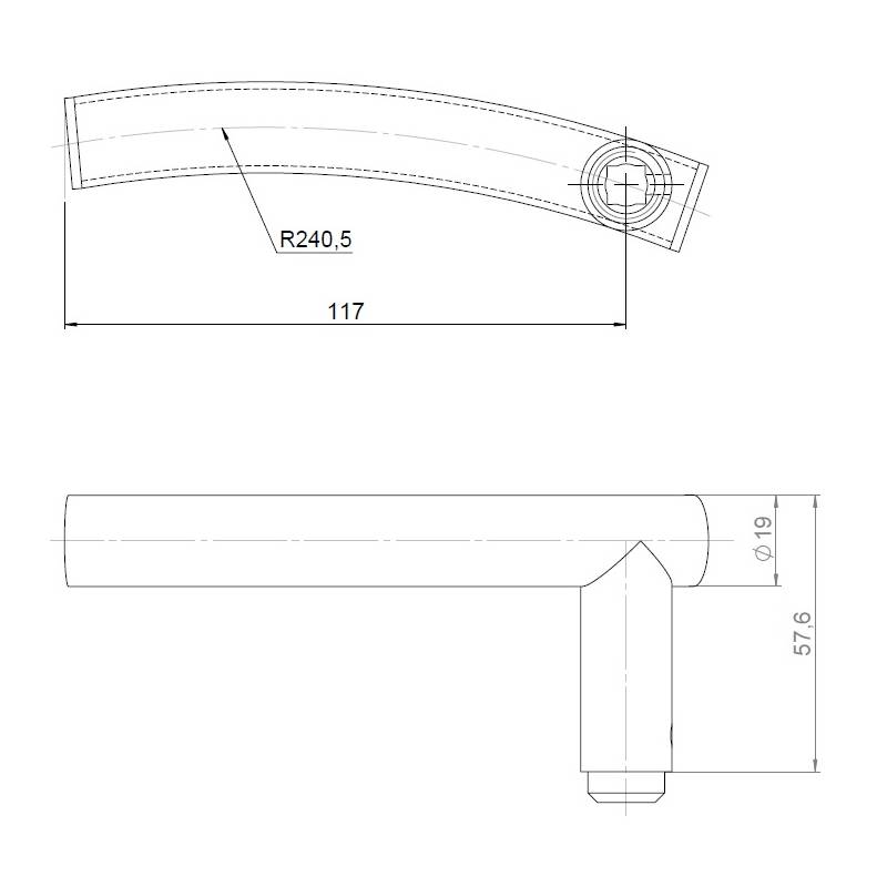 Unité de béquille B 19 mm, gauche, inox brossé 316