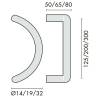 Poignée de tirage demi-lune Ø 19 mm, filetée, entraxe 200 mm, inox brossé 316