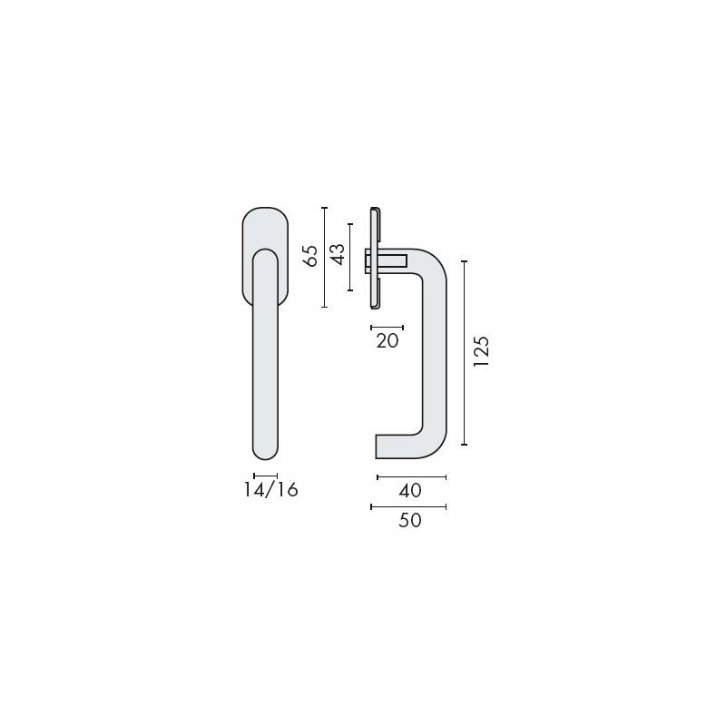 Béquille de fenêtre U 16 mm, inox brossé 316