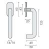 Béquille de fenêtre U 16 mm, inox brossé 316
