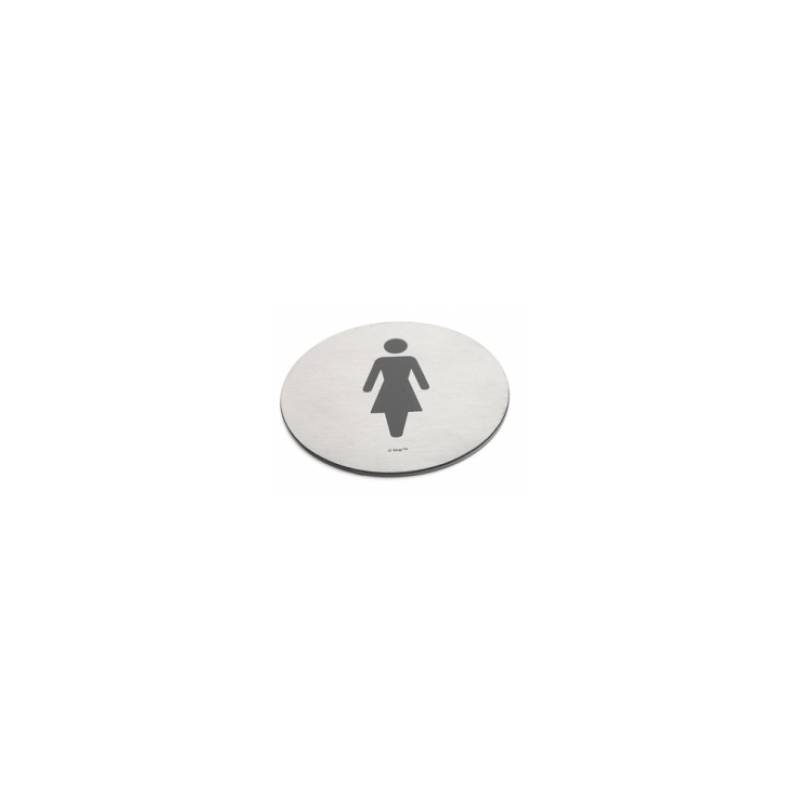 Pictogramme à coller Ø 76 mm, Femme, inox brossé 316